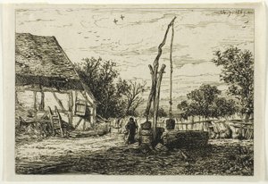 Put in een Boerderij Binnenplaats door Charles Emile Jacque