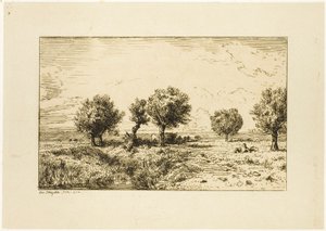 Wilgen in een Landschap door Charles Emile Jacque