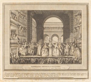 De Kroning van Voltaire door Charles Etienne Gaucher after Jean Michel Moreau