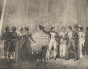 Napoleon en Josephine bezoeken het atelier van David, 4 januari 1808 door Charles Etienne Pierre Motte