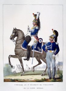 Uniform van het 1e Regiment Jagers van de koninklijke garde, Frankrijk door Charles Etienne Pierre Motte