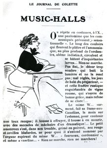 Karikatuur van Colette uit haar essay over Music-Halls in Vrilles de la Vigne, gepubliceerd in La Vie Parisienne, Parijs, 1908