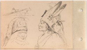Studies van Palaneapape (Struck-by-Ree of Struck-by-Arikara) en een Honden Travois (blad 21 verso) door Charles Ferdinand Wimar