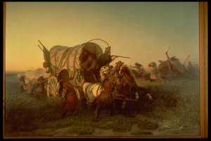 De aanval op een emigrantentrein door Charles Ferdinand Wimar