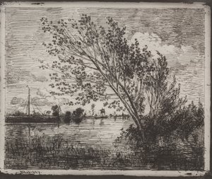 Een cluster van elzen, originele indruk 1862, gedrukt in 1921 door Charles Francois Daubigny