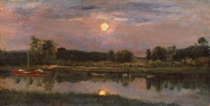 Een maanverlichte rivierlandschap, ca. 1855