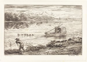 Kajuitjongen trekt aan het touw door Charles Francois Daubigny