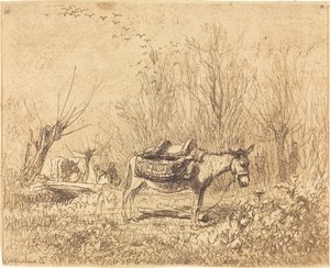 Ezel in een Veld door Charles Francois Daubigny