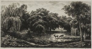 Moeras met herten door Charles Francois Daubigny
