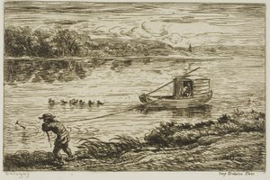 Scheepsjongen trekt aan de lijn (trekt aan het touw) door Charles Francois Daubigny