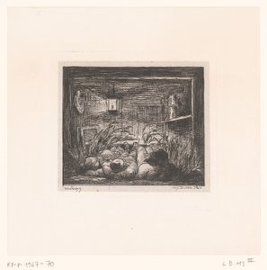 Slapende mannen in een kajuit (Serie met landschappen en gebeurtenissen rond water) (Voyage en bateau) (series title) door Charles Francois Daubigny