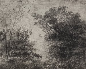 Herten, originele indruk door Charles Francois Daubigny