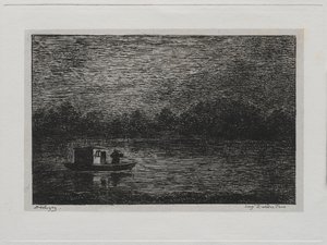 De boottocht: Nachtvaart of netvissen tweede versie, 1861 door Charles Francois Daubigny