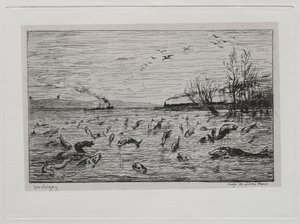 De Boottocht: Vreugde van de Vissen bij het Vertrek van de Kajuitjongen (De Vissen) door Charles Francois Daubigny