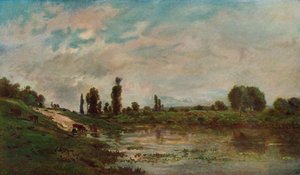 De drinkplaats door Charles Francois Daubigny