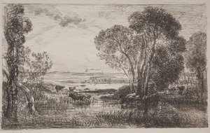 De hydraulische machine, originele indruk door Charles Francois Daubigny