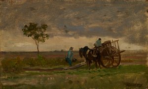Uitgestrekt landschap met boerenkar door Charles Francois Daubigny