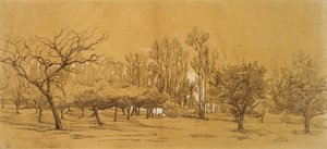 Uitzicht op een Boomgaard in Saint-Denis door Charles Francois Daubigny