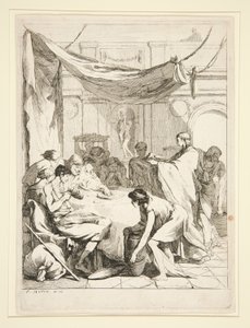 De hongerigen voeden, uit de serie Sept Oeuvres de Misericorde door Charles Francois Hutin