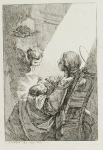 De Maagd Maria wiegt het kindje Jezus door Charles Francois Hutin
