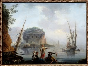Marine Schilderij door Charles Francois Grenier de la Croix genaamd Lacroix de Marseille (? -1782) 18e eeuw Sun. 0,27x0,38 m Rouen, musee des Beaux Arts