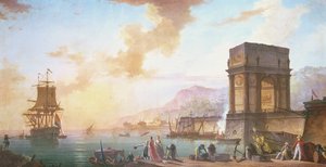 Ochtend, een Capriccio van een Middellandse Zeehaven door Charles Francois Lacroix de Marseille