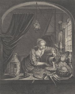Melkmeisje naar het schilderij van G. Dou in de kast van de heer Poullain, midden 17e eeuw door Charles François Adrien Macret