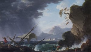 Een Wrak op een Rotsachtige Kust door Charles François Grenier de Lacroix