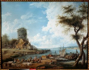 De Moezel in de 18e eeuw. Schilderij door Charles Nivard (1739-1821) door Charles François Nivard