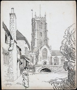 Een uitzicht vanuit het zuiden van de Priory Church of St George, Dunster, Somerset