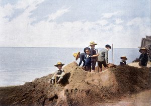 Tijdelijke versterking. Gravure door Gillot, circa 1900.