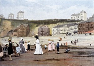 Op het strand. Gravure door Gillot rond 1900. door Charles Gillot