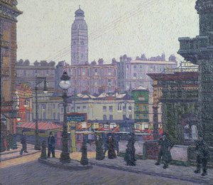 Zonnig plein, Victoria Station door Charles Ginner