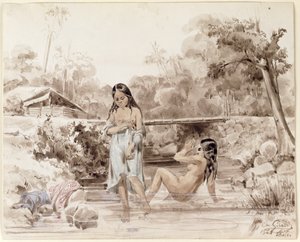 Tahitiërs baden, 1844 door Charles Giraud
