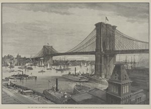 De New York en Brooklyn Suspension Bridge vanaf de Brooklyn kant, late 1800s door Charles Graham