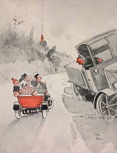 Ingeblikte sardines en de sarcastische vrachtwagenchauffeur, cartoon door Chas Grave (1886-1944) uit The Tatler, No 1406, 6 juni