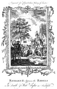 Koning Richard II sust de rebellen na de dood van Wat Tyler, Smithfield door Charles Grignion