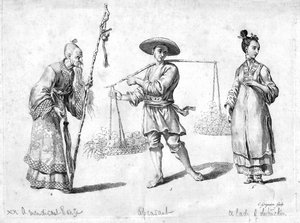 Drie Chinese figuren, 18e eeuw door Charles Grignion