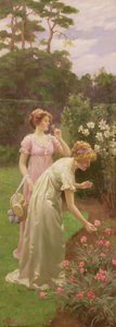 Twee dames plukken bloemen door Charles Haigh Wood