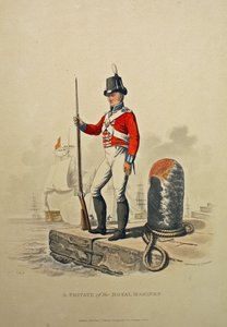 Een soldaat van de koninklijke mariniers, gegraveerd door Joseph Constantine Stadler, gepubliceerd 1815