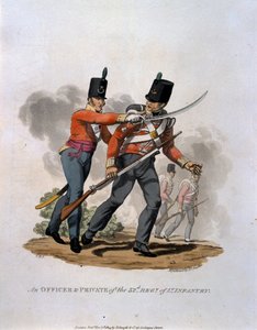 Een officier en soldaat van het 53e regiment lichte infanterie, uit 