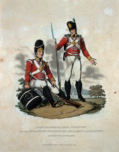 Grenadiers en lichte infanterie van het 29e of Worcestershire Regiment of Infantry in dienst thuis, uit 