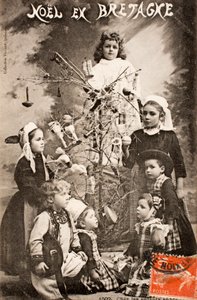 Oude ansichtkaart Vrolijk Kerstfeest De wijze kinderen Bretagne Frankrijk door Augustus Kollner
