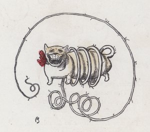 Hond met een zeer lange krullende staart (gekleurde gravure)