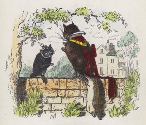Twee katten op een tuinmuur