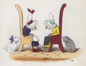 Twee oude vrouwen praten en vallen dan in slaap door Charles Henry (after) Bennett