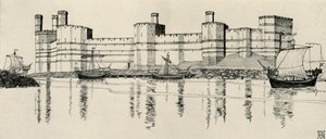 Exterieur van Caernarvon Castle, Noord-Wales, 1931