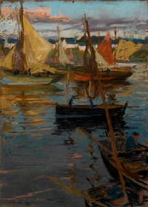 Een avondgloed met een rozenpad in de schaduw (boten Concarneau)