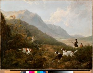 Korhoen jagen in de Hooglanden door Charles Henry Schwanfelder