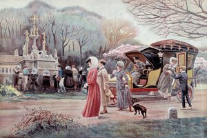 Bedevaart in Bretonse Calvarieberg - prenten uit het begin van de 20e eeuw door Charles Henri Terre